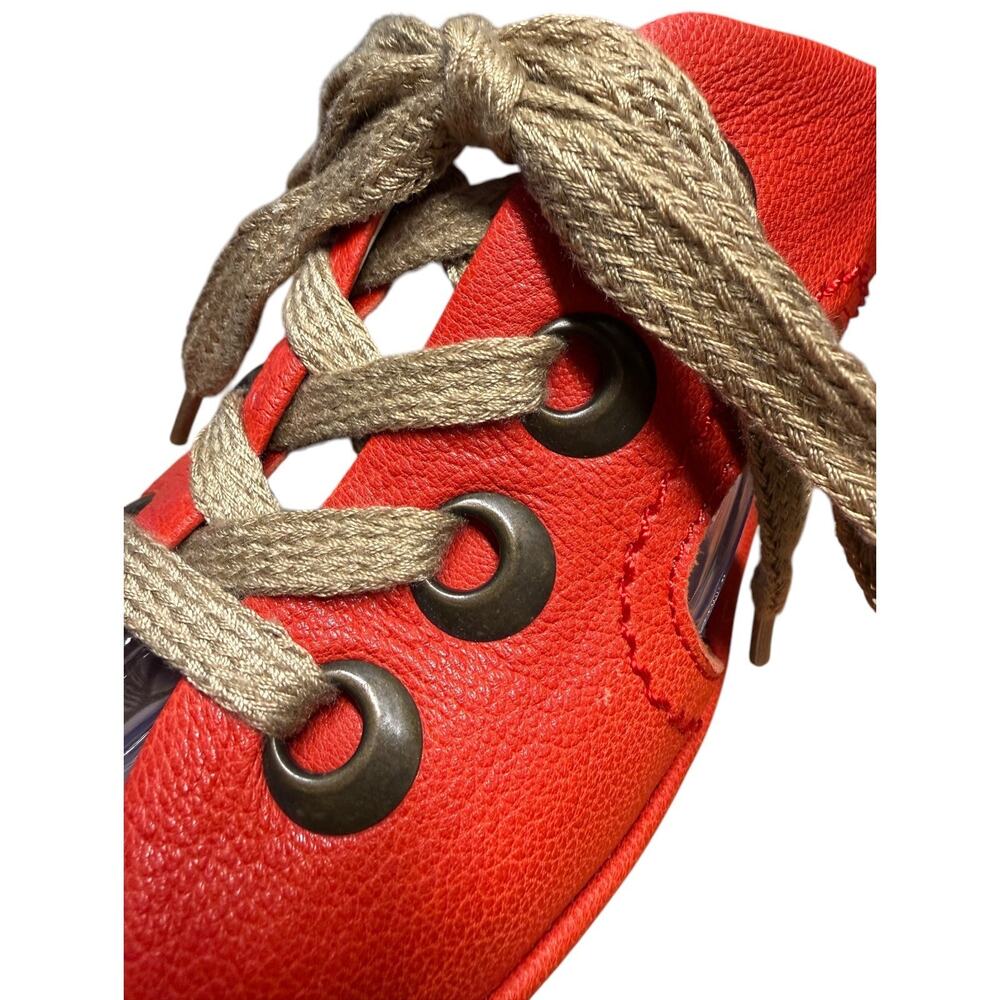 FLY LONDON Yifa Women's 37/US 6.5 Orange Leather Wedge Sandals Lace Up Comfort - Picture 10 of 15
